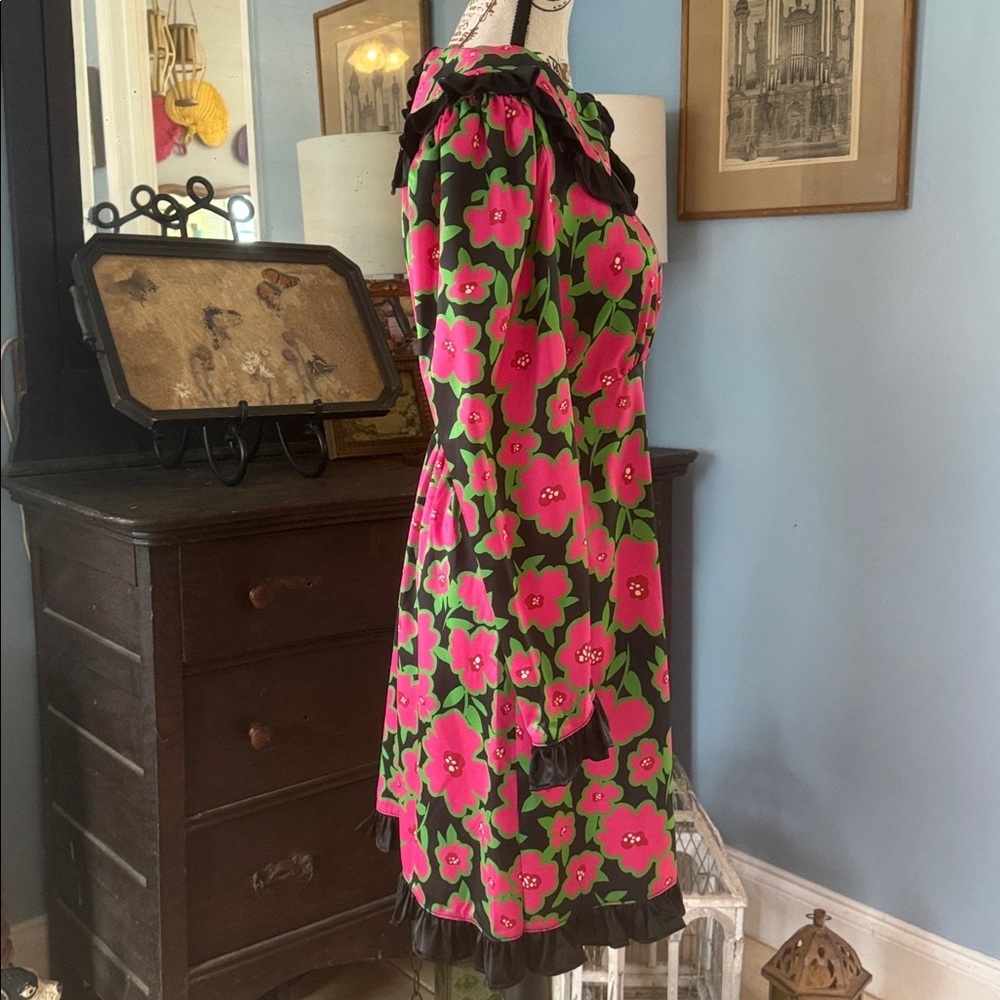 Asos Twisted Wunder Pink & Black Floral Print Bib Collar Long Sleeve Dress - Picture 5 of 15